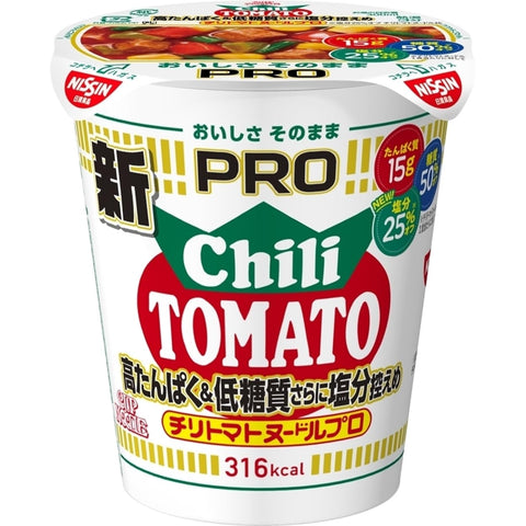 Cup Noodle PRO Chili Tomato Noodle, Nissin Foods Cup Noodles, 2.8 oz (80 g) x 12 Pieces + Kagome Vegetable Daily Triple Care, 7.8 fl oz (200 ml) x 24 Bottles