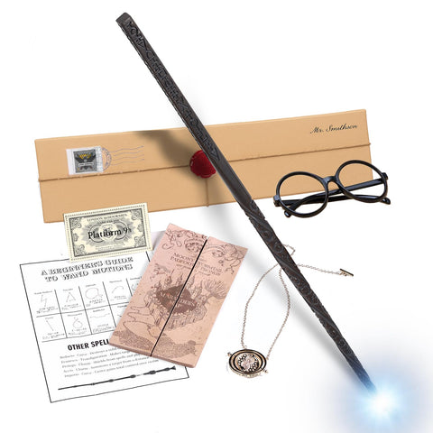 Magic Item Collection, Magic Wand, LED Illuminating Function, Type-C Rechargeable, Japanese Spell Table + Gift Box, English Style School of Witch, Reinforced Steel Tube Construction, Premium Costume