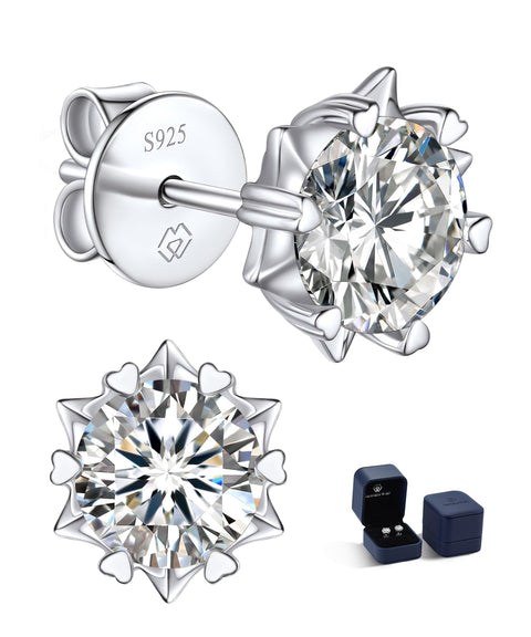 MomentWish Moissanite Earrings, Women's, Men's, 925 Silver, Hypoallergenic Stud Earrings, 0.6 - 4 Carats, Artificial Diamond, D Color, VVS1, Popular Anniversary, Gift, 4/5/6.5/7.5/8 mm