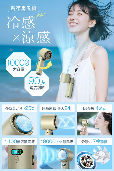 휴대용 팬, 초고속 스톰 [-25℃ 순간 냉각, 10000mAh 대용량] 쿨링 플레이트가 있는 핸디 팬, 100단계 풍력 제어, 휴대용, 목/탁상/걸이, 4방향, 7날, 튼튼한, USB 충전식, 휴대용 팬, 24시간, 90° 각도 조절, 넥 스트랩 포함, LED 잔량 디스플레이, 경량, 소형 미니 팬, 열사병 방지, 작고 조용한 야외 사무실 선물 (카키) 그린)