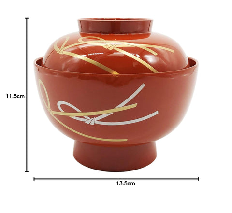 まえじゅう漆器 4.5雑煮椀 結び 総洗朱 3T-419