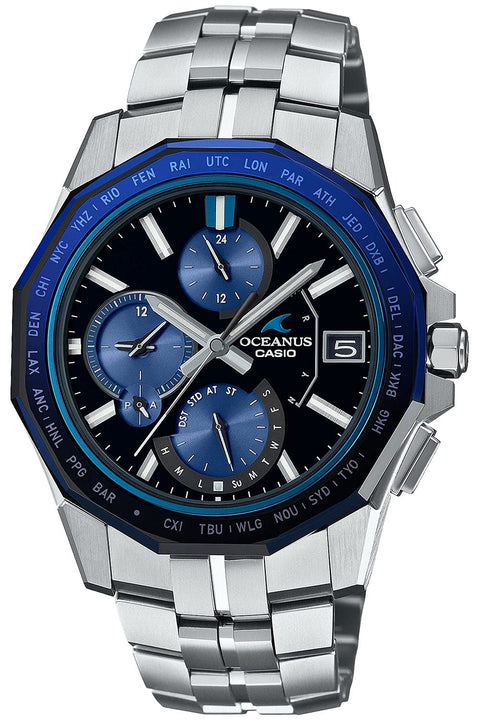 Casio OCW-S6000-1AJF OCW-S6000-1AJF Men's Wristwatch, Genuine Domestic Product, Made in Japan, Manta Bluetooth, Radio Solar, Sapphire Glass Bezel, Silver, 24 Faceted Cut/Black Dial, 1 piece, Sapphire