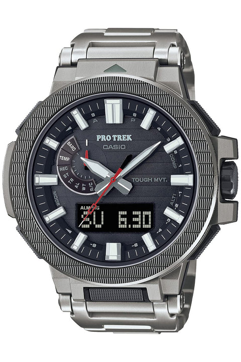 Casio Manaslu Protrek Wristwatch, Genuine Domestic Product, Silver, TIC Treated Titanium Muk Band