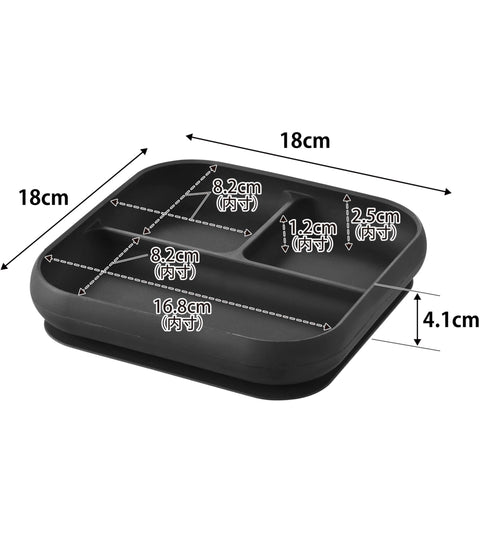 Yamazaki 10050 Silicone Baby Food Tray with Suction Cups, Black, W 7.1 x D 7.1 x H 1.6 inches (18 x 18 x 4.1 cm), Tower Tower, Dishwasher, Microwave, Freezer Safe, Never Flip, Easy to Scoop,