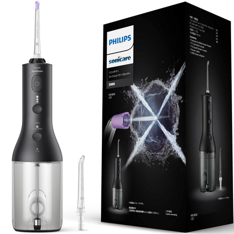 飞利浦 喷射式漱口器 Sonicare 无线电动漱口器3000 口腔洗涤器 (X型水流喷射式漱口器) HX3826/23 黑色 【Amazon.co.jp限定】