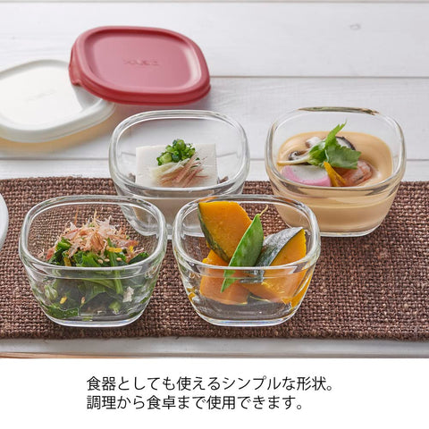 HARIO MKK-2012-OW Heat Resistant Glass Storage Container, White, 3.7 fl oz (110 ml), Made in Japan, Oven, Microwave, Dishwasher Safe, Tableware, Convenient Storage, Pack of 4