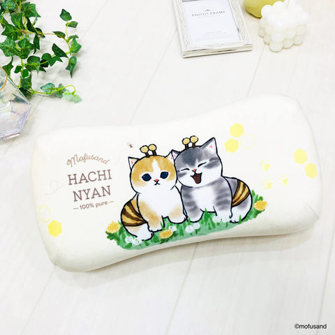 MORIPiLO 低反発クッション 腰枕 モフサンド ハチにゃん (ミニリラックスピロー) 肌にやさしいふわモチ触感 グッズ ぬいぐるみ 昼寝枕 イエロー 15x30x8cm mofusand キャラクター まくらのモリシタ
