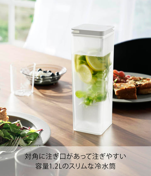 Yamazaki 10237 Water Bottle with Water Splash Prevention Filter, Cold Water Bottle, White, W 3.3 x D 3.3 x H 10.0 inches (8.5 x 8.5 x 25.3 cm), Tower Pitcher, Slim 3.3 gal (1.2 L), Dishwasher Safe