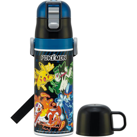 Skater SKDC4-A Children's Stainless Steel Water Bottle, 2-Way Direct Drinking, 16.5 fl oz (470 ml), Cup Drinking, 15.2 fl oz (430 ml), Kid-friendly Lightweight Type, Pokemon, 25 Boys, Thermal, Cold