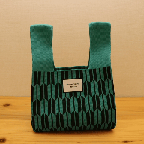紋様ニットバッグ 矢絣 緑色
