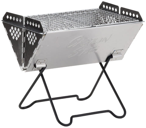 Captain Stag Barbecue Stove, Grill, Bonfire Stand, V-Shape, Smart Grill, Stainless Steel, Comes with Storage Bag