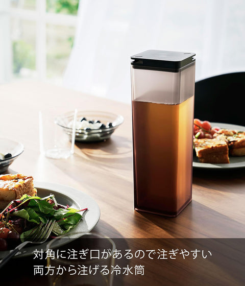 Yamazaki 3741 Cold Water Bottle Pouring From Both Sides, Black, Approx. W 3.3 x D 3.3 x H 10.0 inches (8.5 x 8.5 x 25.3 cm), Tower Pitcher, Slim 3.2 gal (1.2 L), Dishwasher Safe, Cold Water Only
