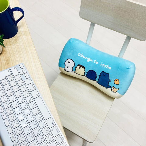 MORIPiLO 低反発クッション 腰枕 お文具といっしょ お文具さん フレンズ (ミニリラックスピロー) 肌にやさしいふわモチ触感 グッズ ぬいぐるみ 昼寝枕 ブルー 16x33x8cm キャラクター まくらのモリシタ