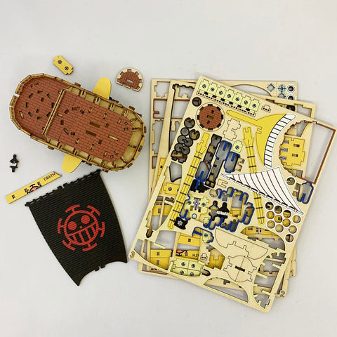 ki-gu-mi One Piece Trafalgar Law Submarine - Enjoyable Wooden 3D Puzzle, DIY Craft Kit for Elementary School Students and Adults, Educational Toys for Boys and Girls, Wooden Puzzle, Perfect as a Gift