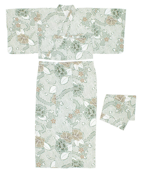 Soubien Floro Women's Yukata Set, 3 Piece Set, Separate, New Two-Part Yukata (Yukata/Band/Date Tight)