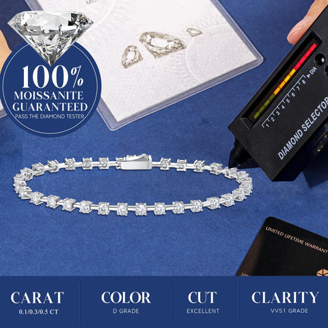 FANCIME Moissanite Women's Tennis Bracelet, Width 0.16 inch (3 mm), 0.2 inch (4 mm), 0.2 inch (5 mm), Tennis Bracelet, Sterling Silver, Gold Color, Silver, Reward, Christmas, Birthday, Anniversary