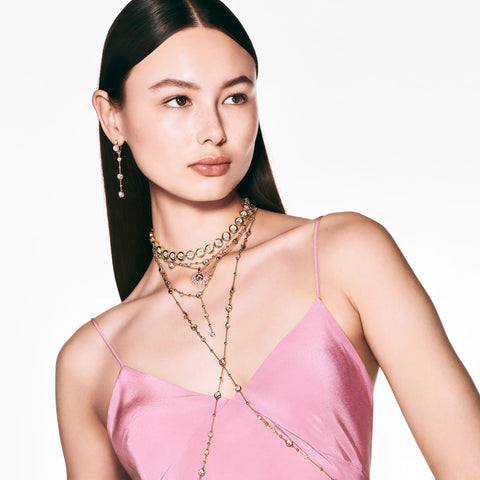 [Swarovski] Imber Necklace, Round Cut, Scattered Design, White, Gold Tone Plated, Crystals, 23K Gold plated, Cubic Zirconia, Crystal