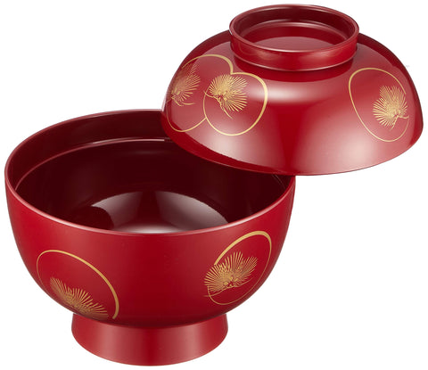 まえじゅう漆器 雑煮椀 光輪松 総朱 赤 伝統工芸 山中塗り 450ml 日本製 3T-417 φ135x115mm