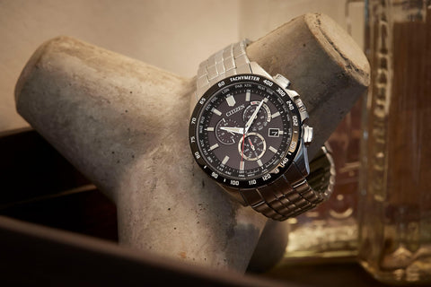 Citizen CB5874-90E Men's Wristwatch, Eco-Drive, Radio Watch, Direct Flight Chronograph, Dial color - black, Watch Solar Powered World Time Perpetual Calendar