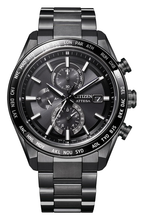 Citizen AT8294-59E Wristwatch, Radio Watch, Waterproof, Lightweight, Titanium, Eco-Drive, Black, Radio Solar, Men's, Black