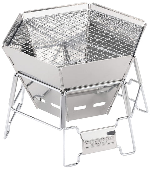Captain Stag M-6498 / UG-70 / UG-2021 / UG-2028 / UG-2029 Barbecue Stove, Bonfire Stand, 2-in-1, Hexa Stainless Steel Fire Grill with Bag, Size M