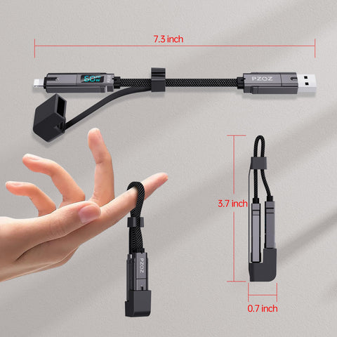 PZOZ 4in1 多充电线 LED显示屏 60W 数据线 USB C to A/typec to 闪电/USB A to USB C/USB A to Lightning PD 5A 快速充电 Macbook/iPhone/iPad/Samsung Galaxy/Google Pixel/Switch 兼容