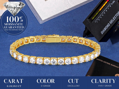 FANCIME Moissanite Women's Tennis Bracelet, Width 0.16 inch (3 mm), 0.2 inch (4 mm), 0.2 inch (5 mm), Tennis Bracelet, Sterling Silver, Gold Color, Silver, Reward, Christmas, Birthday, Anniversary