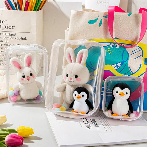 Pain Bag, Sewing Pouch, Transparent, Plush Pouch, Cloth, Compatible with 3.9 inches (10 cm), 5.9 inches (15 cm), 7.9 inches (20 cm), For Outings, Doll Storage, PVC Case, Waterproof, Dustproof, Push-On