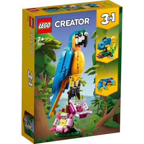 LEGO Creator 3-in-1 31136 Exotic Parrot, Toy Blocks, Animals, Gift, For Boys and Girls Ages 7 and Up