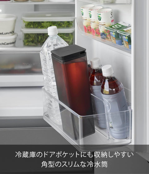 山崎實業 附防潑水過濾器 可同時注水 冷水壺 黑色 W8.5×D8.5×H25.3cm 塔式水壺 細長型 1.2L 洗碗機適用 冷水專用 10238