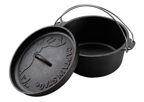 Captain Stag UG-3061 Camping Barbecue Dutch Oven, Iron Casting, 8.7 inches (22 cm), No Seasoning Required