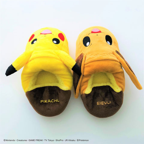 MORIPiLO 4620872 Morishita Slippers, Indoor Shoes, Kids, Women's, Pokemon, Pikachu, Eevee, Yellow, 9.1 - 9.8 inches (23 - 25 cm), Room Shoes, Fluffy Material, Character Goods, Pokemon