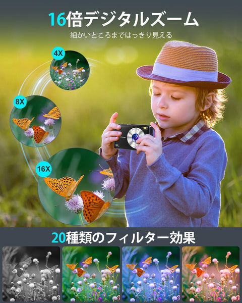 デジタルカメラ デジカメ Nsoela 32GBカード付き 予備電バッテリー コンデジ 16倍デジタルズーム FHD 1080P録画 44MP画素 コンパクトvlogカメラ 修学旅行 子供/学生/初心者に向け 小型軽量