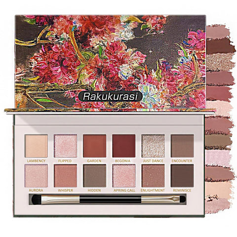 [12 Colors Eye Shadow Palette] Spring Goddess Collection, Pink x Beige, Matte & Pearl, Waterproof, Sweat Proof, Highly Tight, Comes with a Brush & Mirror for Both Use, Convenient to Carry, Cheek