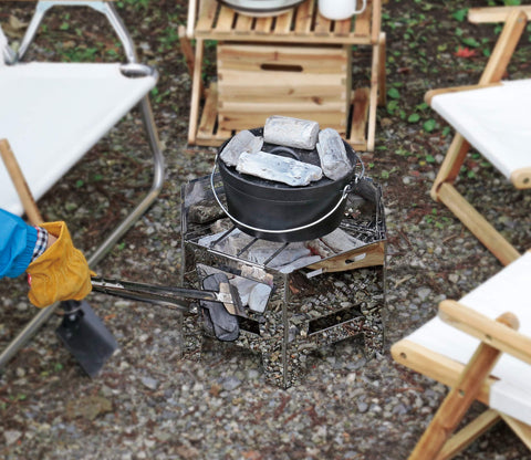 キャプテンスタッグ(CAPTAIN STAG) バーベキューコンロ 焚火台 ダッチオーブン 煮炊き 1台4役 ヘキサステンレス カマドグリル 継ぎ足し口・ゴトク・バッグ付き UG-73 シルバー 組立サイズ:(約)幅450×奥行390×高さ260mm