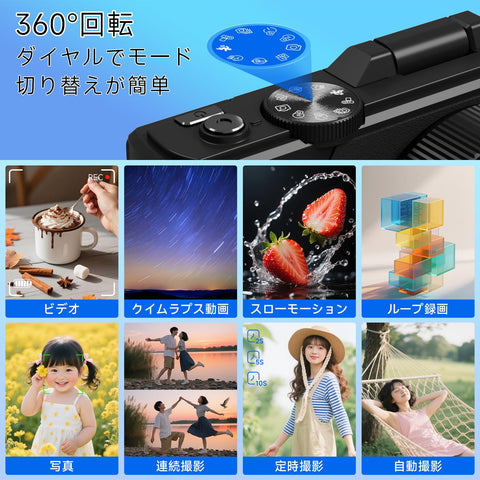 SRAR Digital Camera, 5K Recording, Digital Camera, 75 Megapixels, Wi-Fi Function, 180 Degree Rotating Display, Automatic, 18x Digital Zoom, Continuous Shooting, Selfie, 3.0 Inch Screen, Micro SD Card