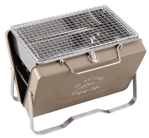 Captain Stag UG-66/UG-2041 Barbecue Stove, Grill, V-Shaped, Tabletop Grill, Khaki, Monte