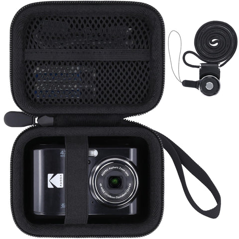 （ケースのみ）Kodak コダック PIXPRO FZ55/FZ45 ズーム FriendlyZoom デジタルカメラ専用収納ケース，ブラック（おまけ：ネックストラップ）-Khanka