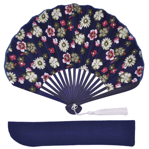 Esendo Women's Floral Fan, Shell Type, 100% Cotton, Fabric, Heat Stroke Protection, Bamboo Bones, Kimono, Yukata