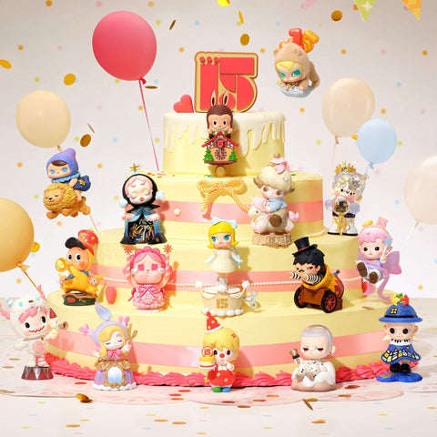 POP MART Celebrating POP MART 15th Anniversary 系列【1块 】Pop Mate Gacha Kacha 盲盒 手办 塑料模型 高级 玩具 Sofubi 原创 角色 生日礼物