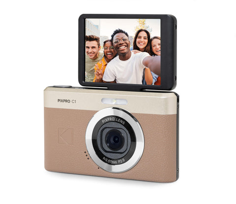 KODAK Pixpro C1 – 超小型數位相機| 13MP BSI CMOS、4倍變焦、2.8吋LCD螢幕、LED閃光燈 – Marron