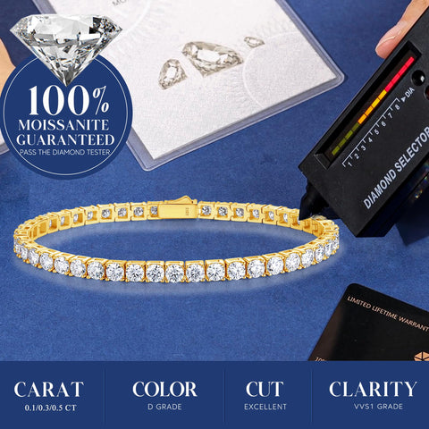 FANCIME Moissanite Women's Tennis Bracelet, Width 0.16 inch (3 mm), 0.2 inch (4 mm), 0.2 inch (5 mm), Tennis Bracelet, Sterling Silver, Gold Color, Silver, Reward, Christmas, Birthday, Anniversary