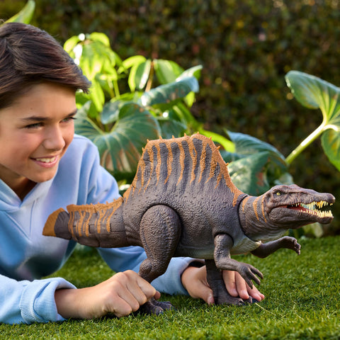 Mattel Jurassic World JGB56 Super Battle Attack Spinosaurus, Children's Figure, Dinosaurus, Toy, Moving, Large, Total Length: Approx. 21.7 inches (55 cm), 4 Years Old and Up Green