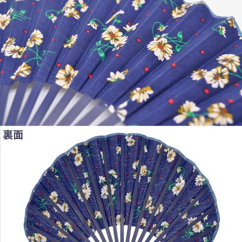 [恵千堂] 花柄 扇子 シェル型 レディース 綿100 布製 熱中症対策 竹骨 着物 浴衣に合う