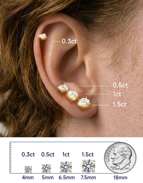 MomentWish Moissanite Earrings, Women's, Men's, 925 Silver, Hypoallergenic Stud Earrings, 0.6 - 4 Carats, Artificial Diamond, D Color, VVS1, Popular Anniversary, Gift, 4/5/6.5/7.5/8 mm