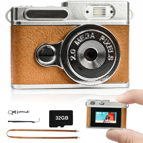 Small Digital Camera, Mini Retro Digital Camera, 1080P, 0.96-Inch Screen, Portable, Keychain Set, For Beginners, 32 GB Card Included, TYPE-C Rechargeable, Japanese Instruction Manual (Brown)