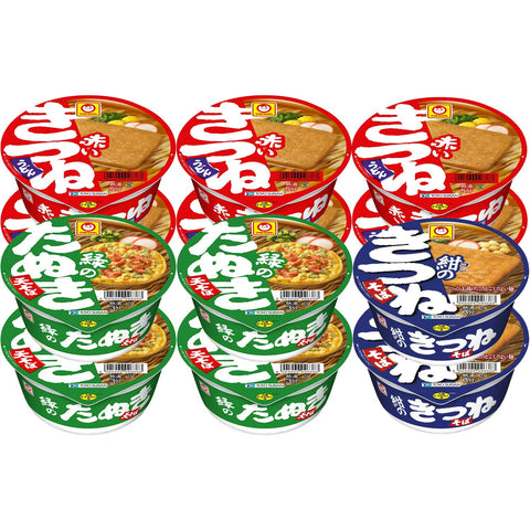 Maru-chan Japanese Style Noodles Assortment (12 Pieces / 3 Types) Cup Noodles Assortment (Red Fox Udon East, Green Tanuki Tensoba East, Navy Blue Fox Soba) Eat Comparison Set (Udon / Soba) Buy Box