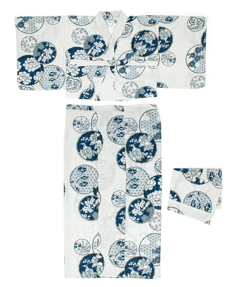 Soubien Floro Women's Yukata Set of 4 Pieces, Separate, New Two-Part Yukata (Yukata, Half-width Obi, Date Tightening, Geta Clogs)