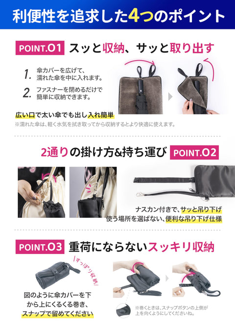 傘カバー 折り畳み傘 ケース 【3倍の吸水力・8色展開・3サイズ】 吸水傘ケース 傘カバー 折り畳み 折りたたみ傘 カバー ケース 傘 カバー 袋 傘袋 折りたたみ傘用 マイクロファイバー 吸水 防水 軽量 速乾 収納 携帯便利 雨の日用 梅雨 通勤 通学 電車 玄関