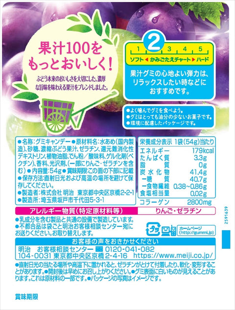 Meiji Fruit Juice Gummy Grape, 2.9 oz (54 g) x 10 Bags